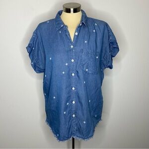 Thread & Supply Star Print Chambray Button Down Top